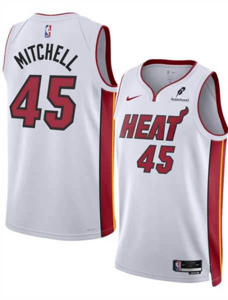 Men%27s Miami Heat #45 Davion Mitchell White 2025 Association Edition Swingman Stitched Jersey Dzhi